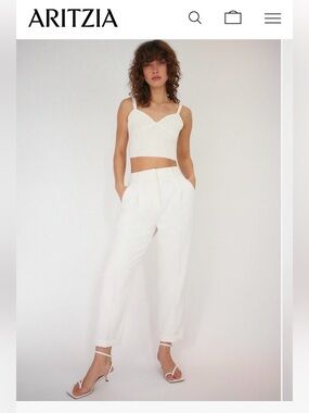 Aritzia Cream High-Rise Pleated Trousers